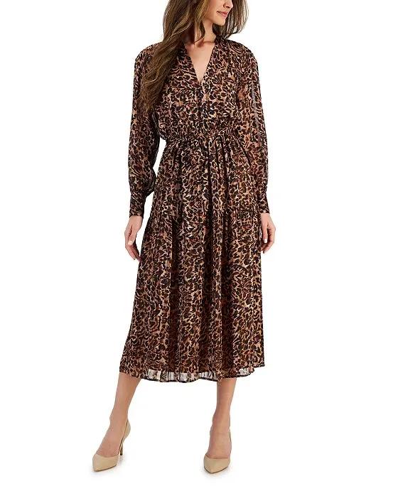 Women's Leopard-Print Tiered Midi Dress