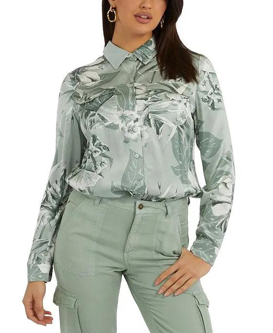 Women's Linda Satin Long-Sleeve Button-Front Shirt