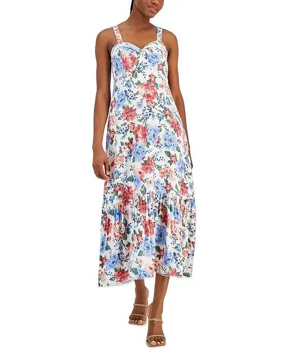 Women's Linen-Blend Floral-Print Maxi Dress