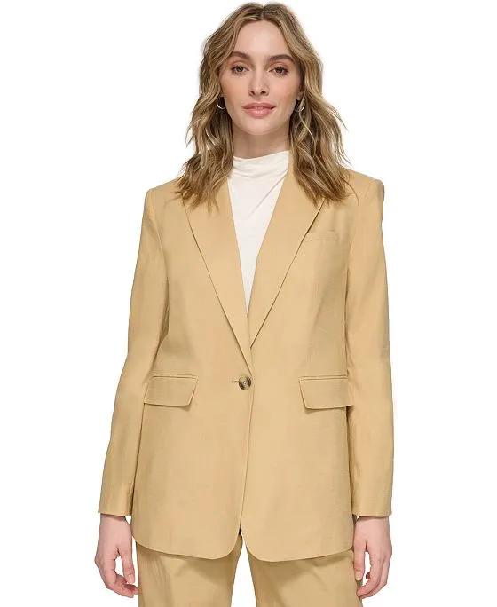 Women's Linen-Blend One-Button Blazer