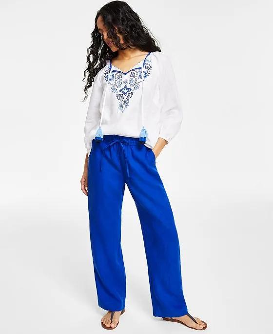 Women's Linen Drawstring-Waist Pants, Created for Macy's