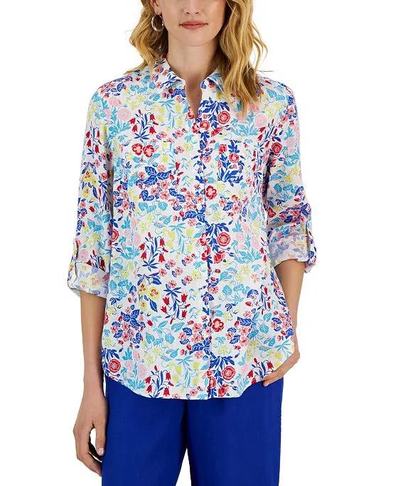 Women's Linen Floral Utility Shirt, Created for Macy's 