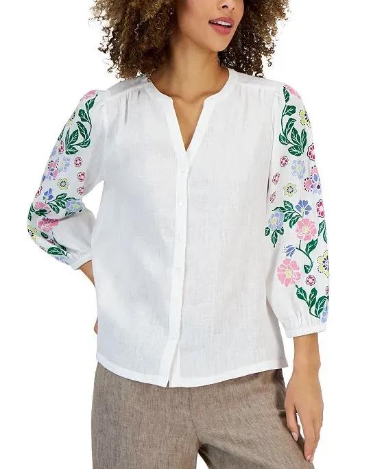 Women's Linen Printed Button-Up Top, Created for Macy's