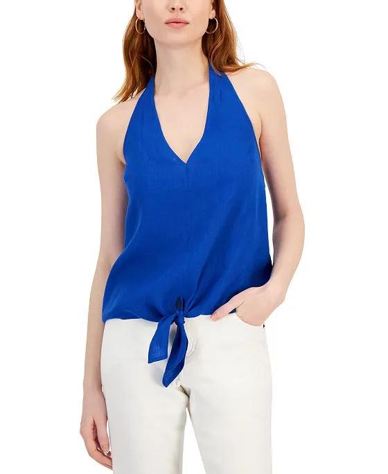Women's Linen Sleeveless Halter-Neck Top, Created for Macy's