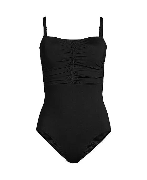 Women's Long Chlorine Resistant Tummy Control Sweetheart One Piece Swimsuit with Adjustable Straps