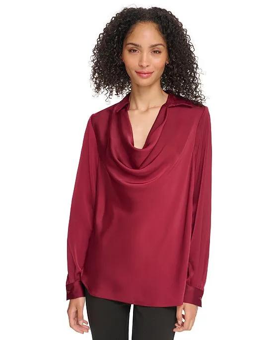 Women's Long-Sleeve Collared Cowlneck Top 