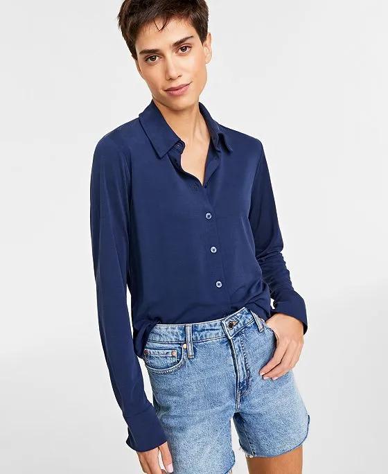 Women's Long-Sleeve Knit Shirt, Created for Macy's