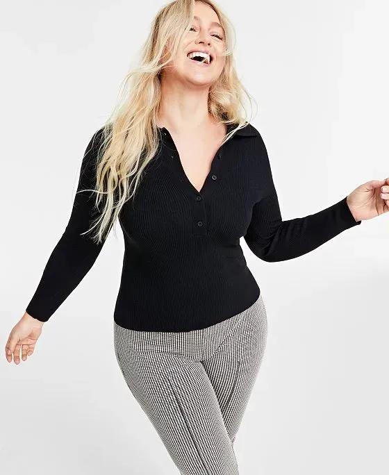 Women's Long-Sleeve Lightweight Polo Sweater, Created for Macy's 
