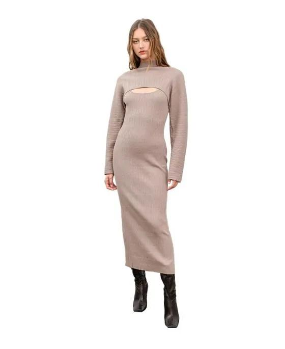 Women's Long Sleeve Midi Sweater Dress