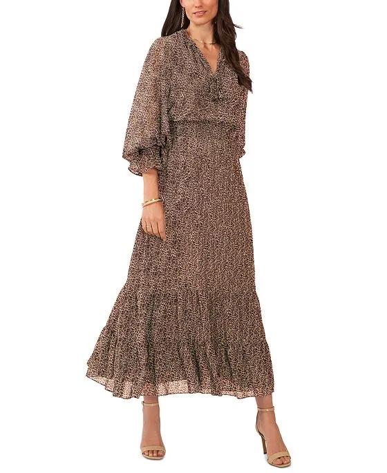 Women's Long-Sleeve Smocked Waist Maxi Dress 