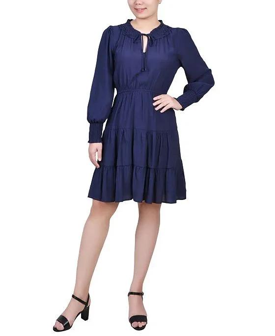 Women's Long Sleeve Tiered Dress with Ruffled Neck