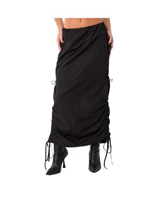 Women's Low Waist Nylon Maxi Skirt With Gathering On The Sides