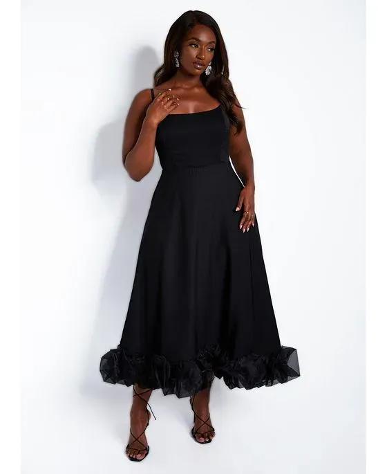 Women's Margot Ruffle Hem Midi A Line Dress - Black