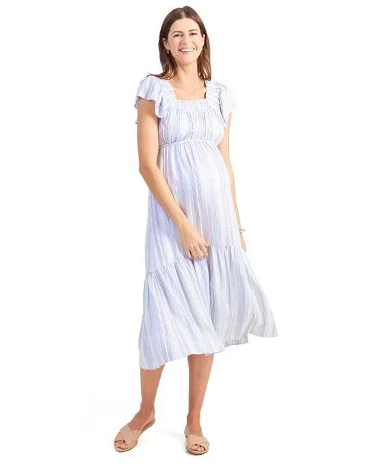 Women's Maternity Flutter Sleeve Tiered Dress