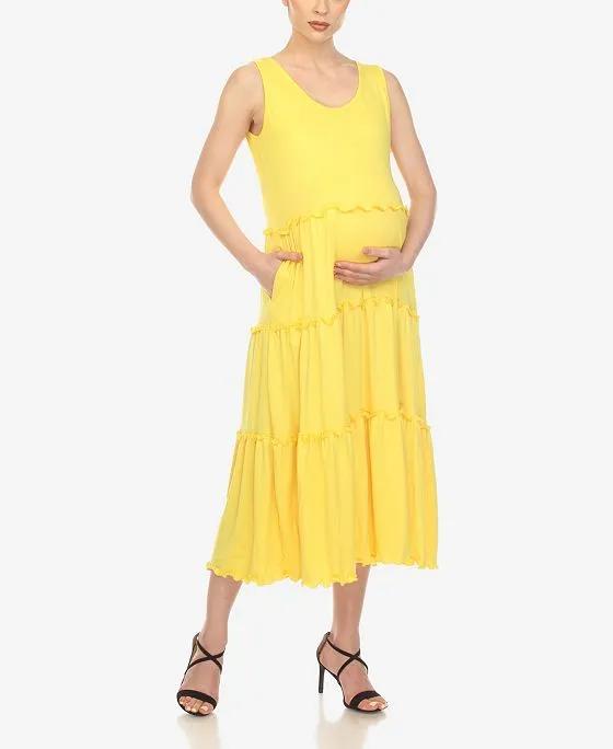 Women's Maternity Scoop Neck Tiered Midi Dress