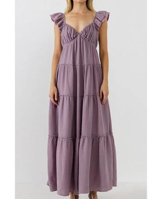 Women's Maxi Sweetheart Dress With Raw Edge Details