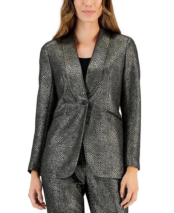 Women's Metallic Shimmer Jacquard Shawl-Collar Jacket