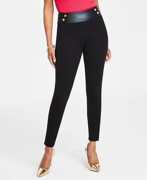 Women's Mixed-Media Pull-On Ponte Skinny Pants, Created for Macy's