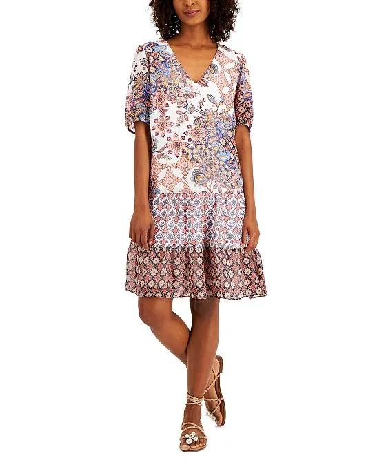 Women's Mixed-Print Tiered Dress, Created for Macy's
