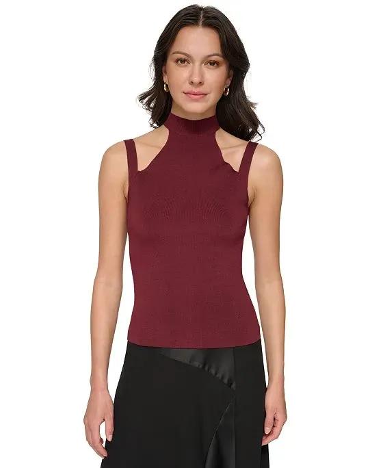 Women's Mock-Neck Cutout Knit Top