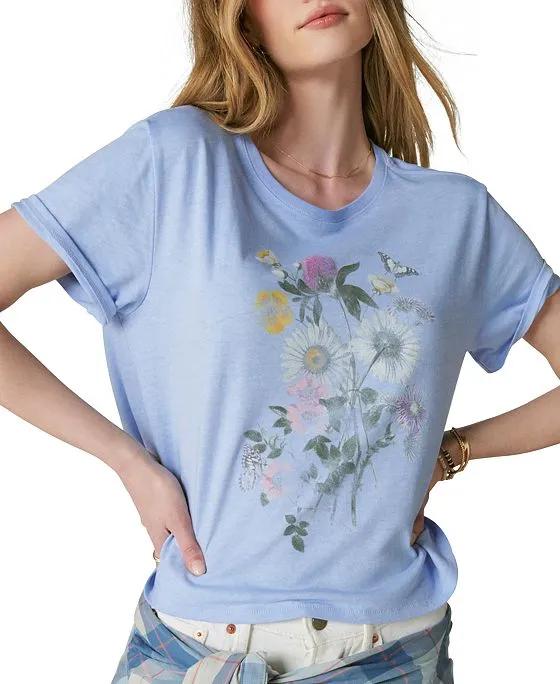 Women's Monotone Floral Cropped T-Shirt 