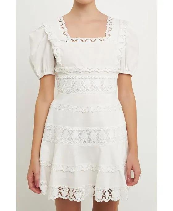 Women's Multi Lace Linen Mini Dress