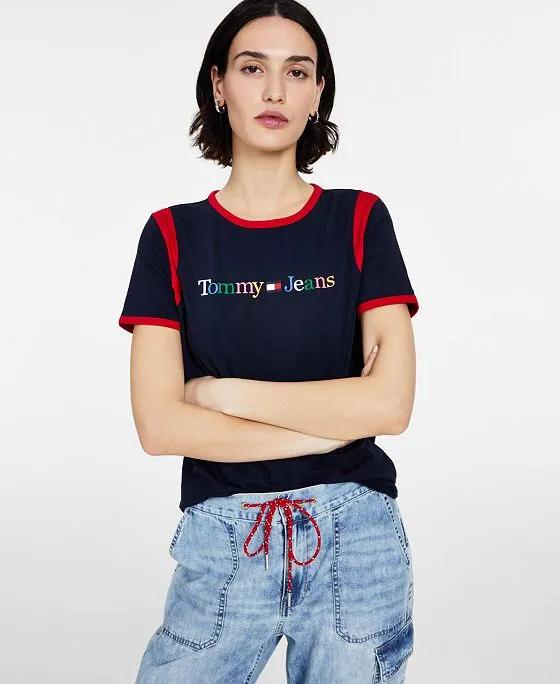 Women's Multicolored-Logo Contrast-Trimmed Top
