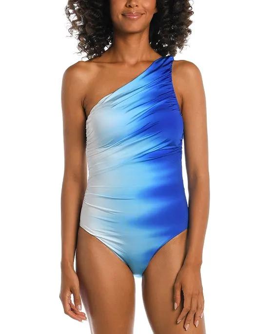 Women's Ocean Oasis Shirred One-Shoulder Tummy-Control One-Piece Swimsuit