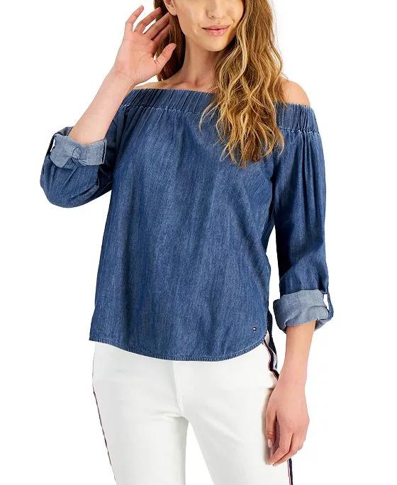 Women's Off-The-Shoulder Chambray Top