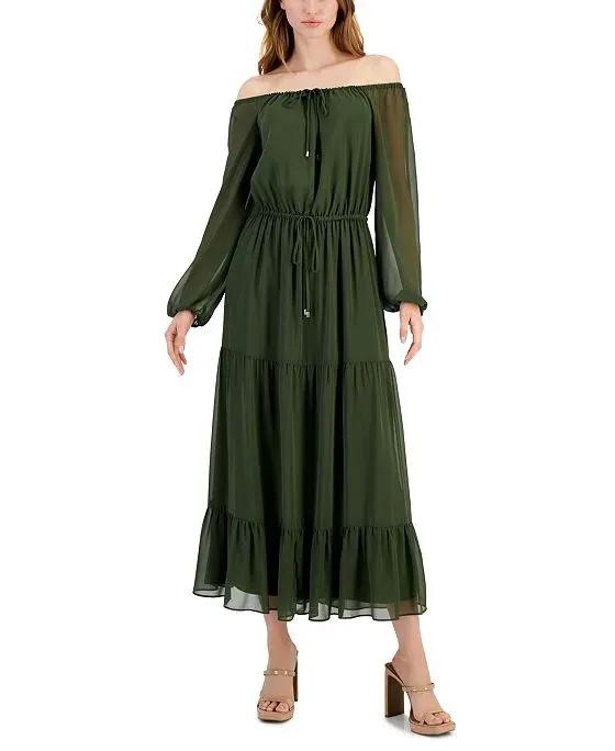 Women's Off-The-Shoulder Tiered Tie-Waist Maxi Dress, Created for Macy's