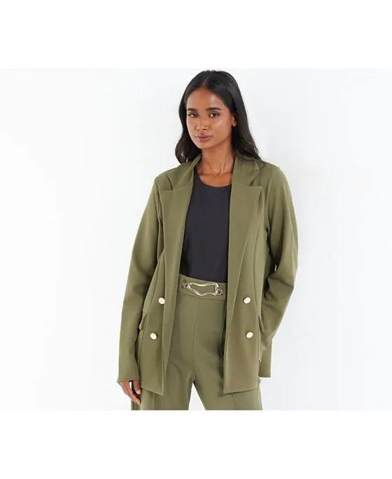 Women's Olive Green Relaxed 4 Button Blazer