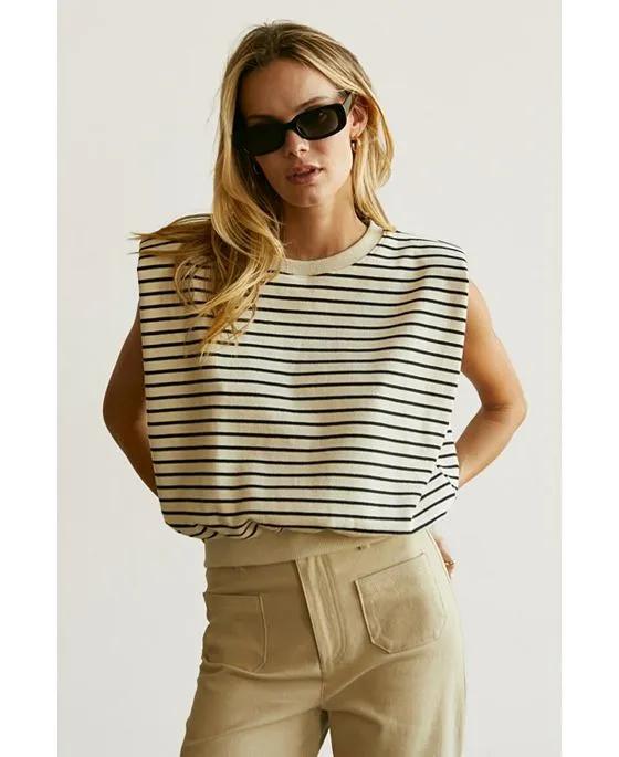 Women's Olivia Stripe French Terry Power Shoulder Top