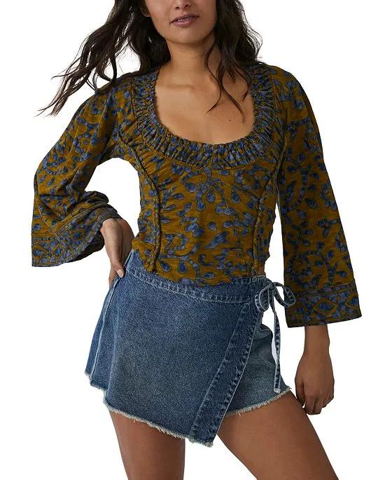 Women's On The Block Printed Wide-Sleeve Cotton Top