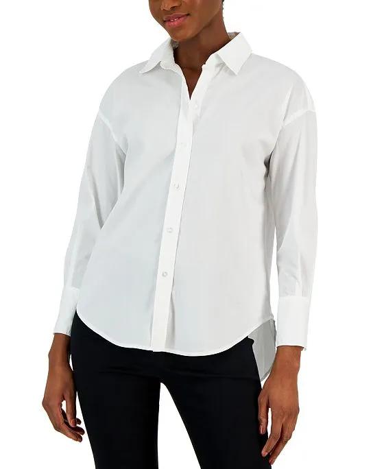 Women's Open-Collar Blouson-Sleeve Shirt