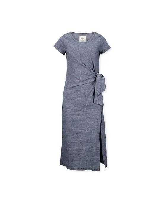 Women's Organic Cotton Short Sleeve Knit Tie Maxi Dress, Womens