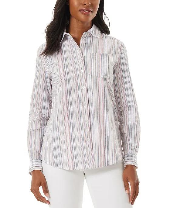 Women's Oversized Linen Striped Collar Shirt