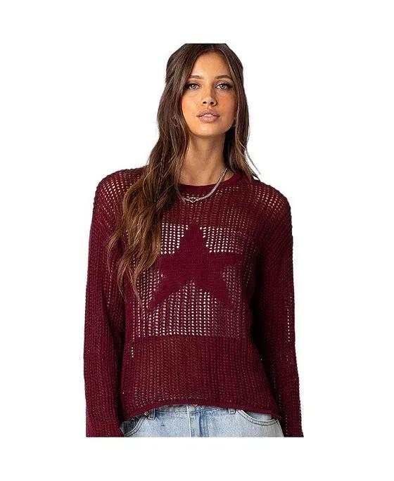 Women's Oversized Sheer Sweater With Star
