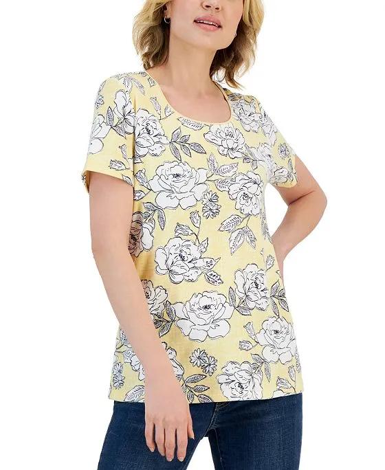Women's Papercut Floral Scoop-Neck Short-Sleeve Top, Created for Macy's