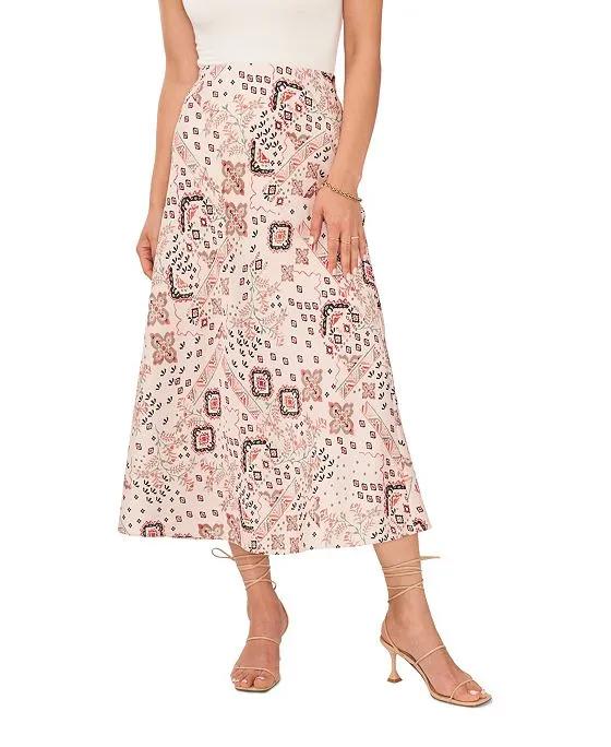 Women's Patchwork Printed Midi Skirt