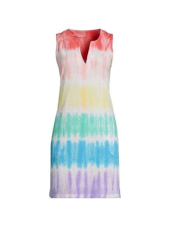 Women's Petite Cotton Jersey Sleeveless Swim Cover-up Dress Print