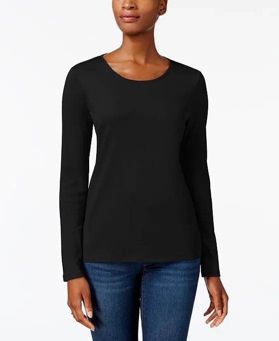 Women's Pima Cotton Long-Sleeve Top, Created for Macy's