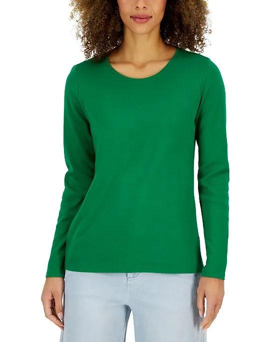 Women's Pima Cotton Long-Sleeve Top, Created for Macy's