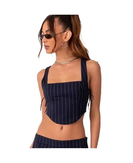 Women's Pinstripe Side Lace Up Corset Top