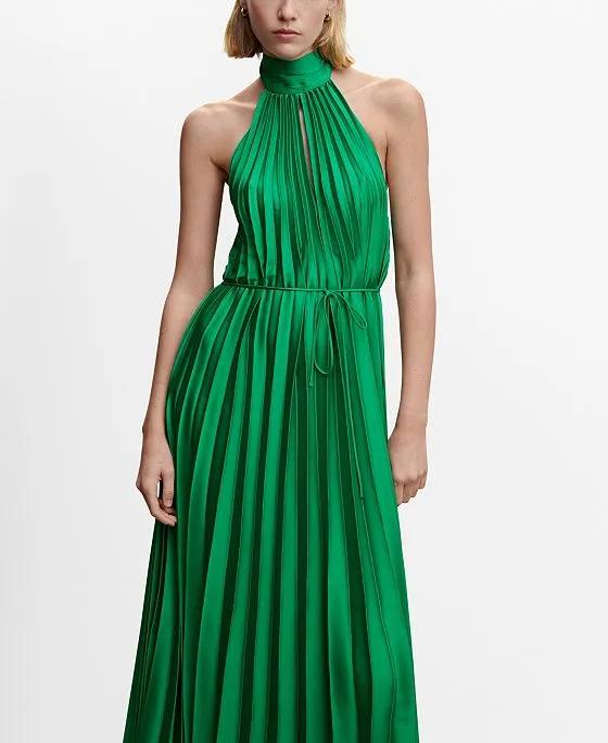 Women's Pleated Halter Neck Dress