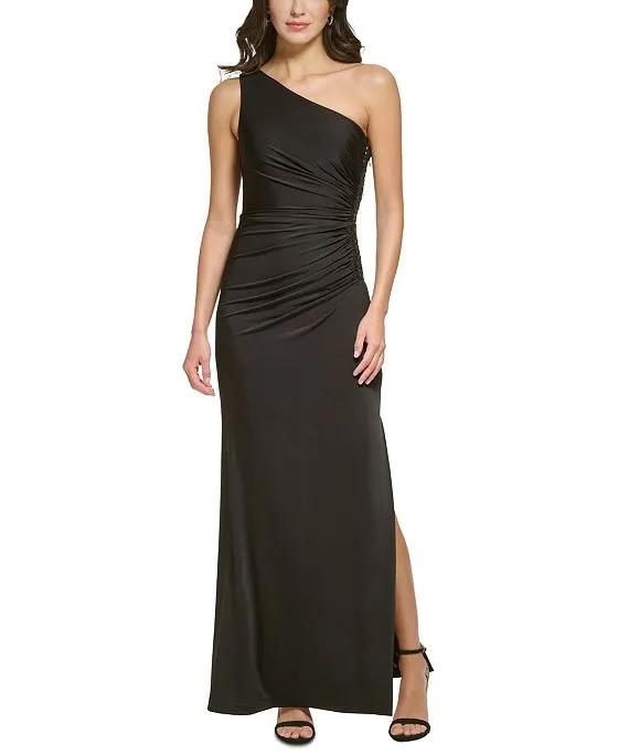 Women's Pleated One-Shoulder Gown