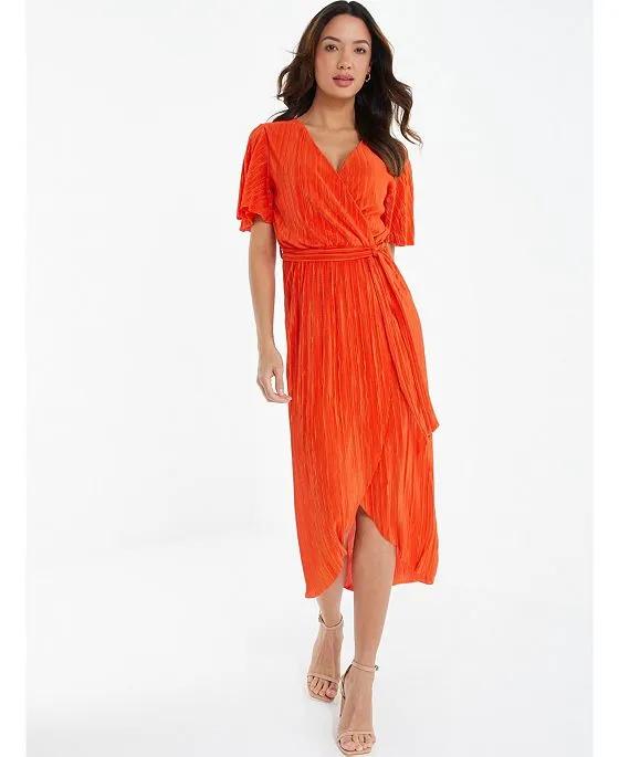 Women's Plisse Wrap Midi Dress