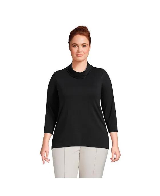 Women's Plus Size 3/4 Sleeve Light Weight Jersey Cowl Neck Top