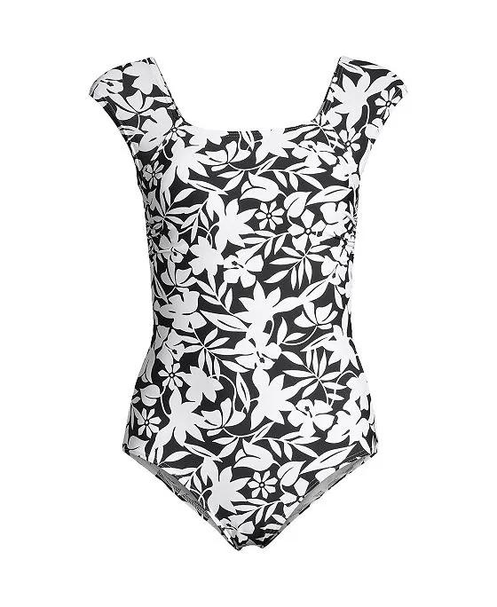 Women's Plus Size Chlorine Resistant Tummy Control Cap Sleeve X-Back One Piece Swimsuit