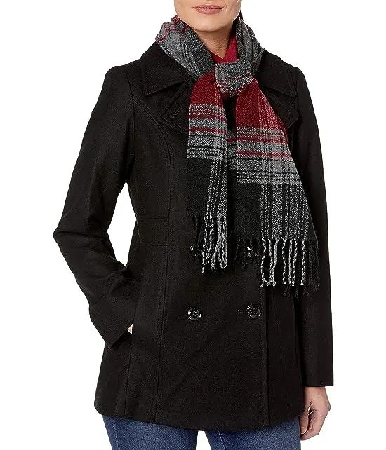 Women's Plus-Size Double Breasted Peacoat with Scarf