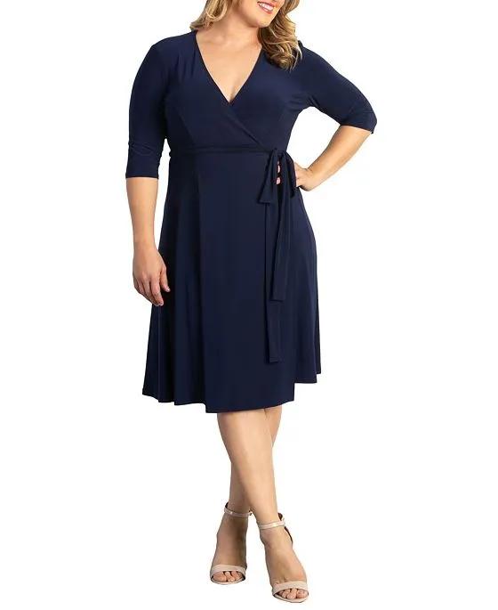 Women's Plus Size Essential Wrap Dress with 3/4 Sleeves